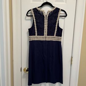 navy blue with gold mini dress
